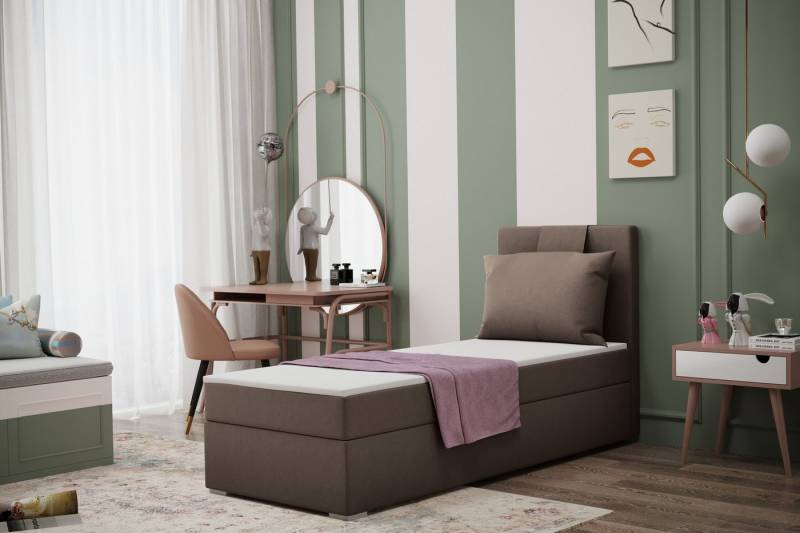Kaiser Möbel Kinderbett Boxspringbett mit bettkasten matratze topper AMANDA viele farben (Komplettset: Bett + Matratze + Topper + Kissen), Gepolsterte Bettkästen mit Rundungen,Inklusive Kissen von Kaiser Möbel