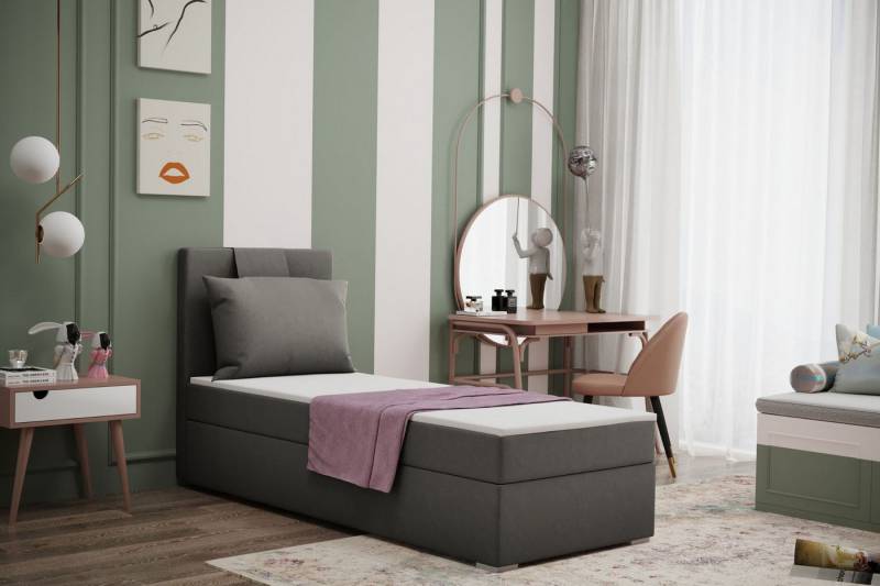 Kaiser Möbel Kinderbett Boxspringbett mit bettkasten matratze topper AMANDA viele farben (Komplettset: Bett + Matratze + Topper + Kissen), Gepolsterte Bettkästen mit Rundungen,Inklusive Kissen von Kaiser Möbel