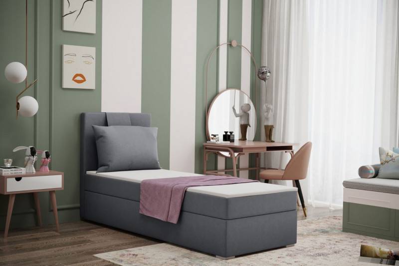 Kaiser Möbel Kinderbett Boxspringbett mit bettkasten matratze topper AMANDA viele farben (Komplettset: Bett + Matratze + Topper + Kissen), Gepolsterte Bettkästen mit Rundungen,Inklusive Kissen von Kaiser Möbel