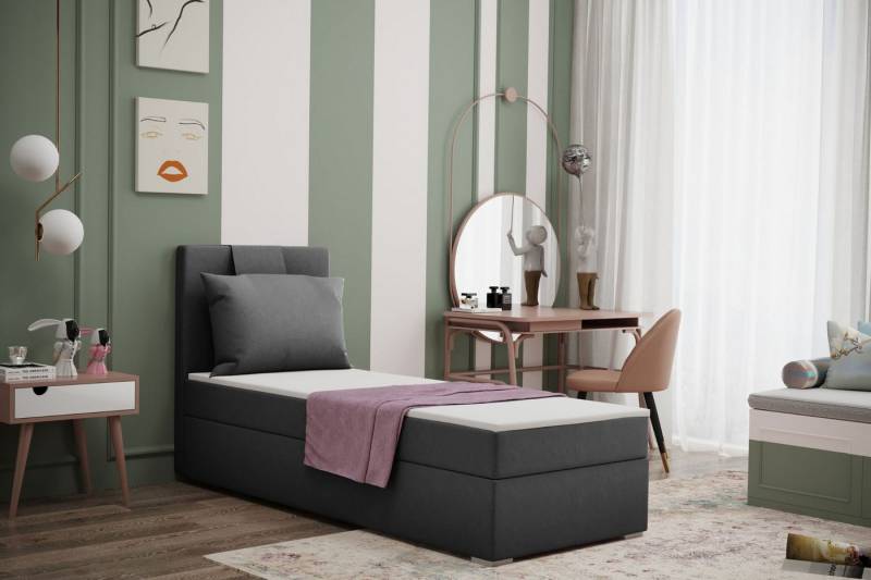 Kaiser Möbel Kinderbett Boxspringbett mit bettkasten matratze topper AMANDA viele farben (Komplettset: Bett + Matratze + Topper + Kissen), Gepolsterte Bettkästen mit Rundungen,Inklusive Kissen von Kaiser Möbel