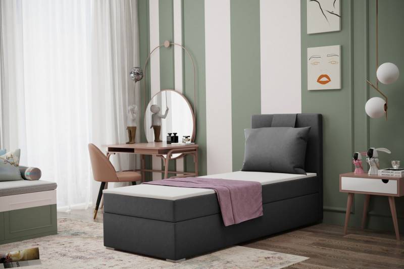 Kaiser Möbel Kinderbett Boxspringbett mit bettkasten matratze topper AMANDA viele farben (Komplettset: Bett + Matratze + Topper + Kissen), Gepolsterte Bettkästen mit Rundungen,Inklusive Kissen von Kaiser Möbel