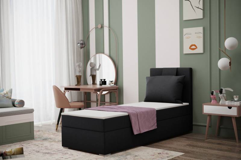 Kaiser Möbel Kinderbett Boxspringbett mit bettkasten matratze topper AMANDA viele farben (Komplettset: Bett + Matratze + Topper + Kissen), Gepolsterte Bettkästen mit Rundungen,Inklusive Kissen von Kaiser Möbel