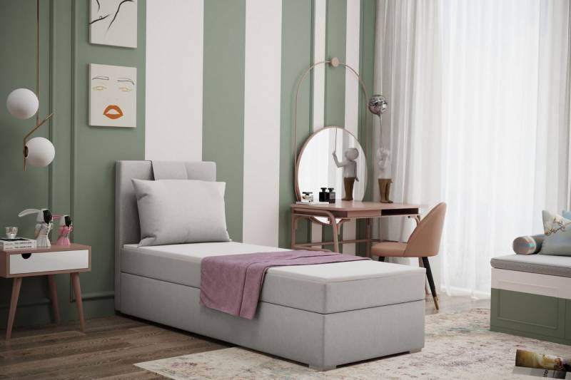 Kaiser Möbel Kinderbett Boxspringbett mit bettkasten matratze topper AMANDA viele farben (Komplettset: Bett + Matratze + Topper + Kissen), Gepolsterte Bettkästen mit Rundungen,Inklusive Kissen von Kaiser Möbel