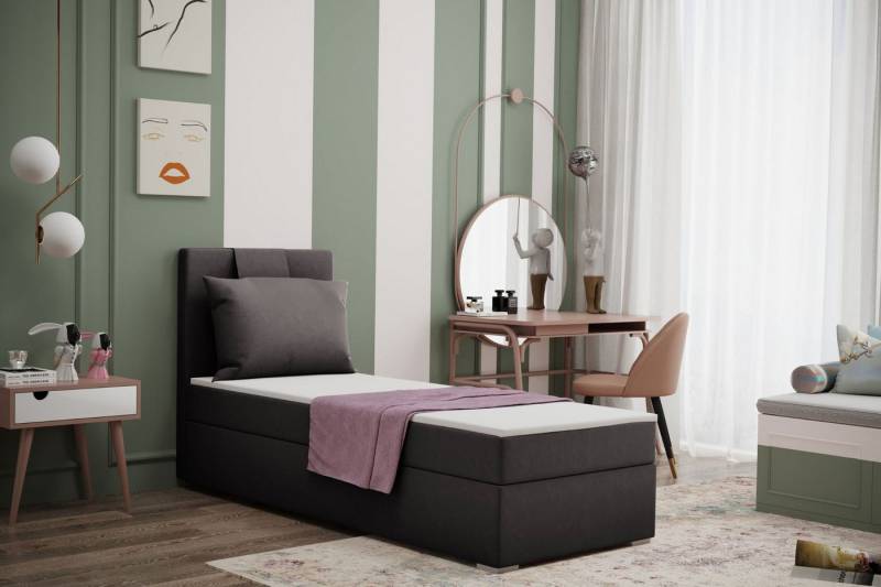 Kaiser Möbel Kinderbett Boxspringbett mit bettkasten matratze topper AMANDA viele farben (Komplettset: Bett + Matratze + Topper + Kissen), Gepolsterte Bettkästen mit Rundungen,Inklusive Kissen von Kaiser Möbel