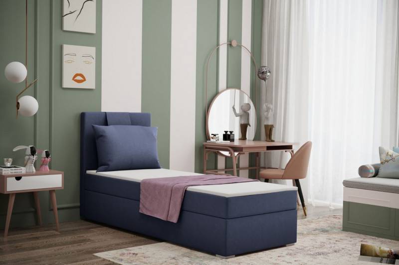 Kaiser Möbel Kinderbett Boxspringbett mit bettkasten matratze topper AMANDA viele farben (Komplettset: Bett + Matratze + Topper + Kissen), Gepolsterte Bettkästen mit Rundungen,Inklusive Kissen von Kaiser Möbel