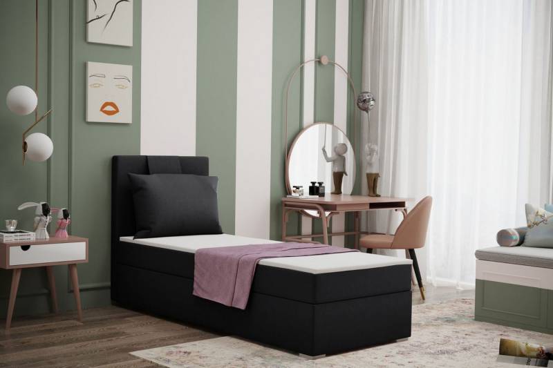 Kaiser Möbel Kinderbett Boxspringbett mit bettkasten matratze topper AMANDA viele farben (Komplettset: Bett + Matratze + Topper + Kissen), Gepolsterte Bettkästen mit Rundungen,Inklusive Kissen von Kaiser Möbel