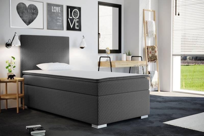 Kaiser Möbel Kinderbett Boxspringbett mit bettkasten matratze topper ICON (Komplettset (Bett + Matratze + Topper), Kinderbett mit Matratze und Topper, Komplettset), Gepolsterte Seiten mit Rundungen,3D-geprägter Bezug (SAWANA) von Kaiser Möbel