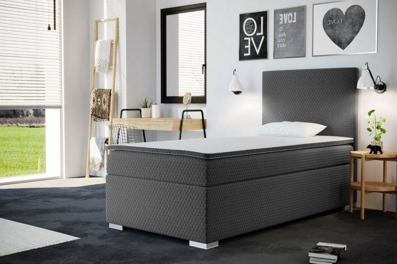 Kaiser Möbel Kinderbett Boxspringbett mit bettkasten matratze topper ICON (Komplettset (Bett + Matratze + Topper), Kinderbett mit Matratze und Topper, Komplettset), Gepolsterte Seiten mit Rundungen,3D-geprägter Bezug (SAWANA) von Kaiser Möbel