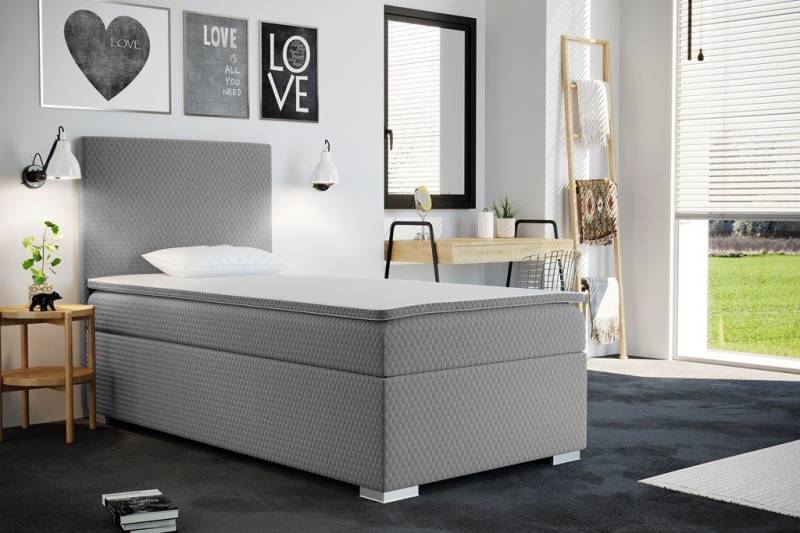 Kaiser Möbel Kinderbett Boxspringbett mit bettkasten matratze topper ICON (Komplettset (Bett + Matratze + Topper), Kinderbett mit Matratze und Topper, Komplettset), Gepolsterte Seiten mit Rundungen,3D-geprägter Bezug (SAWANA) von Kaiser Möbel