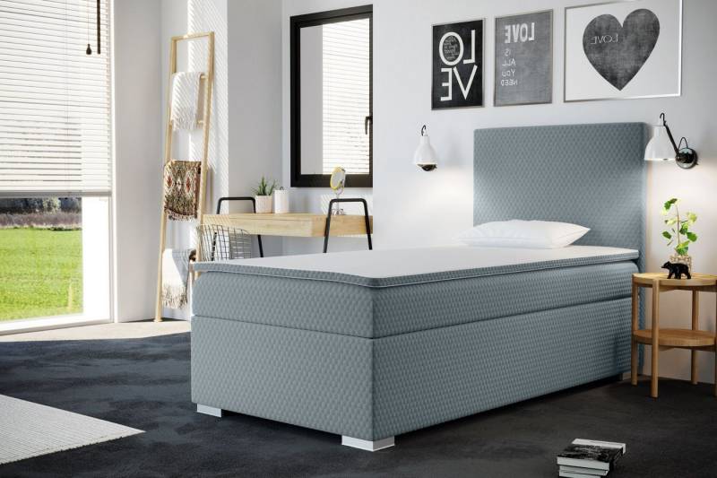 Kaiser Möbel Kinderbett Boxspringbett mit bettkasten matratze topper ICON (Komplettset (Bett + Matratze + Topper), Kinderbett mit Matratze und Topper, Komplettset), Gepolsterte Seiten mit Rundungen,3D-geprägter Bezug (SAWANA) von Kaiser Möbel