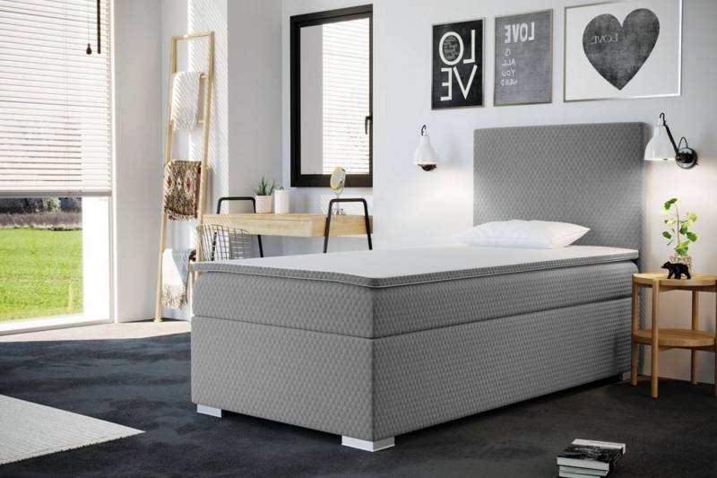 Kaiser Möbel Kinderbett Boxspringbett mit bettkasten matratze topper ICON (Komplettset (Bett + Matratze + Topper), Kinderbett mit Matratze und Topper, Komplettset), Gepolsterte Seiten mit Rundungen,3D-geprägter Bezug (SAWANA) von Kaiser Möbel