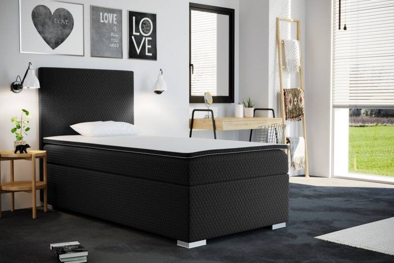 Kaiser Möbel Kinderbett Boxspringbett mit bettkasten matratze topper ICON (Komplettset (Bett + Matratze + Topper), Kinderbett mit Matratze und Topper, Komplettset), Gepolsterte Seiten mit Rundungen,3D-geprägter Bezug (SAWANA) von Kaiser Möbel