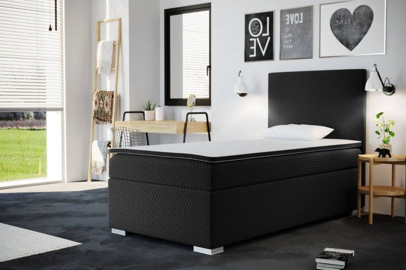 Kaiser Möbel Kinderbett Boxspringbett mit bettkasten matratze topper ICON (Komplettset (Bett + Matratze + Topper), Kinderbett mit Matratze und Topper, Komplettset), Gepolsterte Seiten mit Rundungen,3D-geprägter Bezug (SAWANA) von Kaiser Möbel