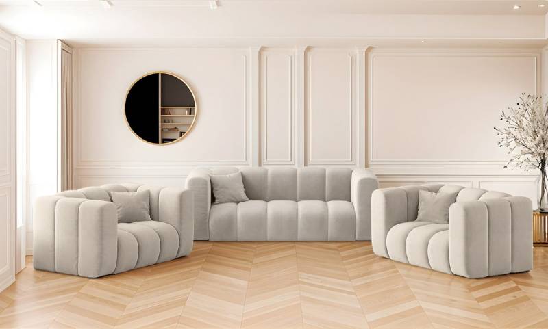 Kaiser Möbel Loungeset Sofagarnitur 2+1+1 Couchgarnitur serie Grand Stoff Haga und Salvador von Kaiser Möbel