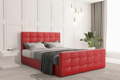 Kaiser Möbel Roma Boxspringbett mit bettkasten 120 x 200 cm matratze Topper Doppelbett Bettgestell Stilvoll Schlafzimmer Rahmenbettgestell Kunstleder Rot von Kaiser Möbel