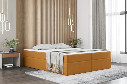 Kaiser Möbel Ruben Boxspringbett mit bettkasten 160x200cm matratze Topper Doppelbett Bettgestell Stilvoll Schlafzimmer Rahmenbettgestell mit Lattenrost Senffarbe von Kaiser Möbel
