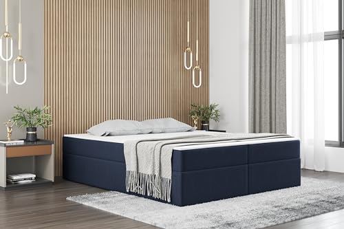 Kaiser Möbel Ruben Boxspringbett mit bettkasten 180x200cm matratze Topper Doppelbett Bettgestell Stilvoll Schlafzimmer Rahmenbettgestell mit Lattenrost Marineblau von Kaiser Möbel