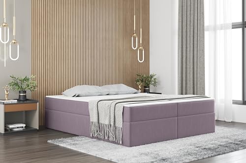 Kaiser Möbel Ruben Boxspringbett mit bettkasten 200x200cm matratze Topper Doppelbett Bettgestell Stilvoll Schlafzimmer Rahmenbettgestell mit Lattenrost Lila von Kaiser Möbel