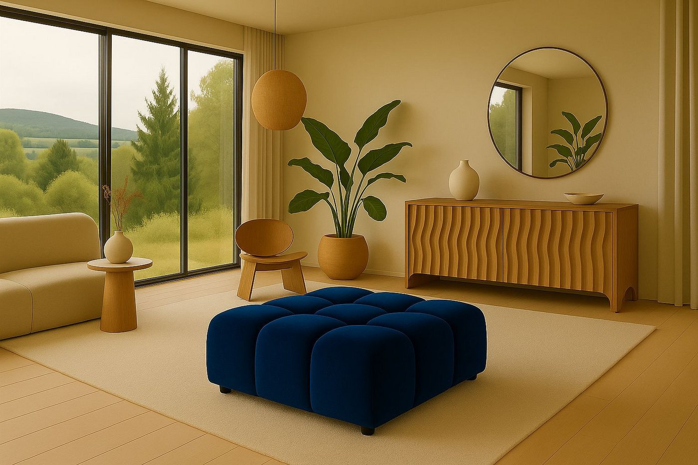 Kaiser Möbel Sitzhocker luxuriöser,Modulhocker im Veloursdesign im Stoff Bluvel BOLLA (Einzelhocker der BOLLA-Serie), Bubble-Design / abgerundete Form,Luxuriöse Samtoberfläche von Kaiser Möbel