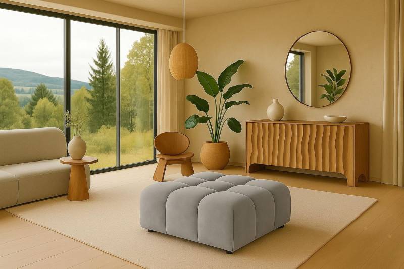 Kaiser Möbel Sitzhocker luxuriöser,Modulhocker im Veloursdesign im Stoff Bluvel BOLLA (Einzelhocker der BOLLA-Serie), Bubble-Design / abgerundete Form,Luxuriöse Samtoberfläche von Kaiser Möbel