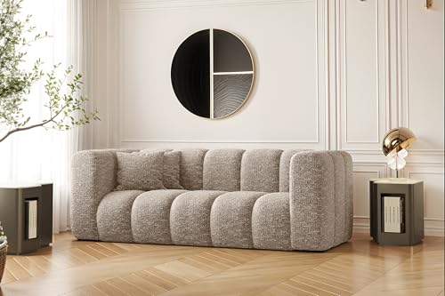 Kaiser Möbel - Sofa 2 Sitzer - 2er Couch - 91x197x70 cm - Relaxsofa Wohnzimmer, Jugendzimmer - HR-Schaum, Gewellte Feder, 2 dekorative Kissen - Sofa Modern - Grand - Stoff Haga - Beige von Kaiser Möbel