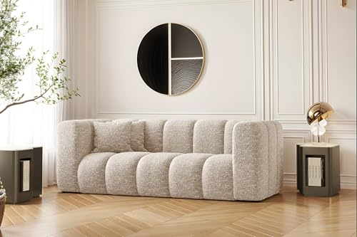 Kaiser Möbel - Sofa 2 Sitzer - 2er Couch - 91x197x70 cm - Relaxsofa Wohnzimmer, Jugendzimmer - HR-Schaum, Gewellte Feder, 2 dekorative Kissen - Sofa Modern - Grand - Stoff Haga - Ecru von Kaiser Möbel
