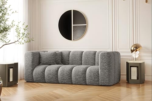 Kaiser Möbel - Sofa 2 Sitzer - 2er Couch - 91x197x70 cm - Relaxsofa Wohnzimmer, Jugendzimmer - HR-Schaum, Gewellte Feder, 2 dekorative Kissen - Sofa Modern - Grand - Stoff Haga - Grau von Kaiser Möbel