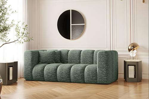 Kaiser Möbel - Sofa 2 Sitzer - 2er Couch - 91x197x70 cm - Relaxsofa Wohnzimmer, Jugendzimmer - HR-Schaum, Gewellte Feder, 2 dekorative Kissen - Sofa Modern - Grand - Stoff Haga - Grün von Kaiser Möbel