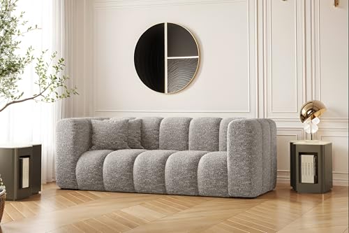 Kaiser Möbel - Sofa 2 Sitzer - 2er Couch - 91x197x70 cm - Relaxsofa Wohnzimmer, Jugendzimmer - HR-Schaum, Gewellte Feder, 2 dekorative Kissen - Sofa Modern - Grand - Stoff Haga - Hellgrau von Kaiser Möbel