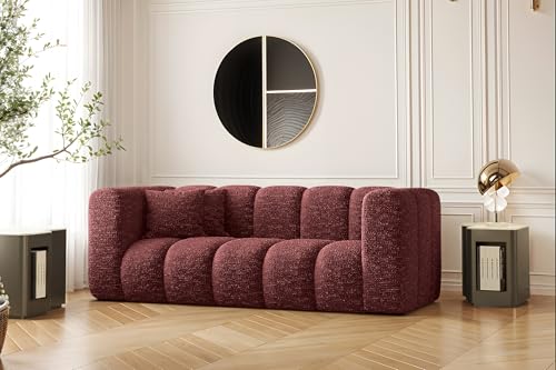 Kaiser Möbel - Sofa 2 Sitzer - 2er Couch - 91x197x70 cm - Relaxsofa Wohnzimmer, Jugendzimmer - HR-Schaum, Gewellte Feder, 2 dekorative Kissen - Sofa Modern - Grand - Stoff Haga - Rotwein von Kaiser Möbel