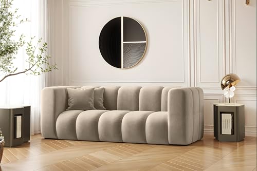 Kaiser Möbel - Sofa 2 Sitzer - 2er Couch - 91x197x70 cm - Relaxsofa Wohnzimmer, Jugendzimmer - HR-Schaum, Gewellte Feder, 2 dekorative Kissen - Sofa Modern - Grand - Stoff Salvador - Beige von Kaiser Möbel