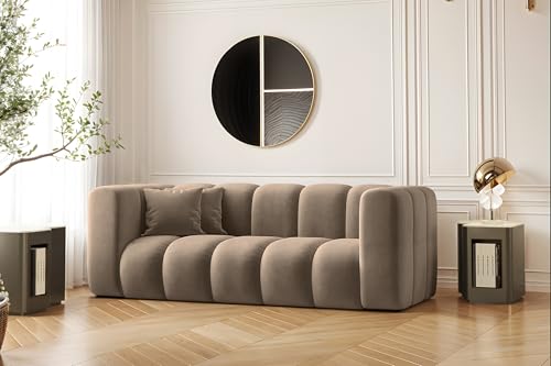Kaiser Möbel - Sofa 2 Sitzer - 2er Couch - 91x197x70 cm - Relaxsofa Wohnzimmer, Jugendzimmer - HR-Schaum, Gewellte Feder, 2 dekorative Kissen - Sofa Modern - Grand - Stoff Salvador - Dunkelbiege von Kaiser Möbel