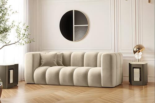Kaiser Möbel - Sofa 2 Sitzer - 2er Couch - 91x197x70 cm - Relaxsofa Wohnzimmer, Jugendzimmer - HR-Schaum, Gewellte Feder, 2 dekorative Kissen - Sofa Modern - Grand - Stoff Salvador - Hellbeige von Kaiser Möbel