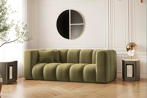 Kaiser Möbel - Sofa 2 Sitzer - 2er Couch - 91x197x70 cm - Relaxsofa Wohnzimmer, Jugendzimmer - HR-Schaum, Gewellte Feder, 2 dekorative Kissen - Sofa Modern - Grand - Stoff Salvador - Olive von Kaiser Möbel