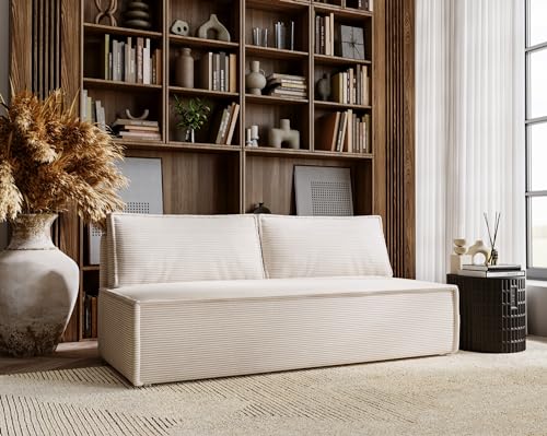 Kaiser Möbel Sofa Duo - Klappsofa mit Schlaffunktion, Schlafsofa Couch, Loungesofa Bettsofa, Wohnzimmer, Schlafzimmer, ​POSO Stoff- Cord 90 x 200 x 92 cm Beige von Kaiser Möbel