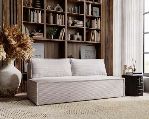 Kaiser Möbel Sofa Duo - Klappsofa mit Schlaffunktion, Schlafsofa Couch, Loungesofa Bettsofa, Wohnzimmer, Schlafzimmer, ​POSO Stoff- Cord 90 x 200 x 92 cm Hellgrau von Kaiser Möbel