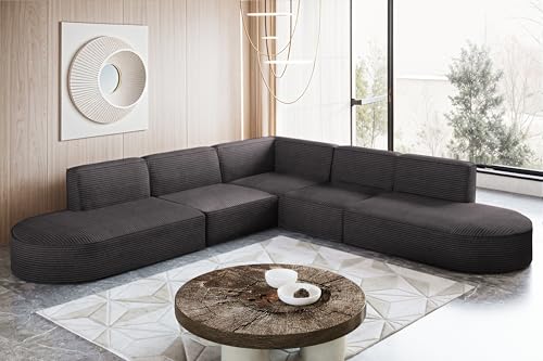 Kaiser Möbel - Sofa L Form - Ecksofa Cord - 285 cm lang, 285 cm breit - Wohnzimmer Couch Extra Groß, Bequemer Sitz mit gewellten Federn und HR Schaum - Modena Corner Sofa Dunkelgrau von Kaiser Möbel