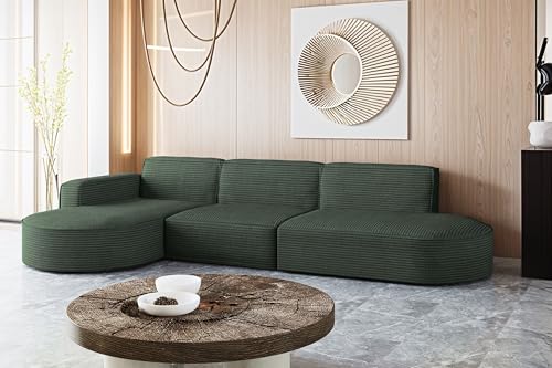 Kaiser Möbel - Sofa L Form - Ecksofa Cord - 296 cm lang, 165 cm breit - Wohnzimmer Couch Extra Groß, Bequemer Sitz mit gewellten Federn und HR Schaum - Modena Sofa Grün - Ottomane Links von Kaiser Möbel
