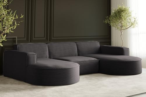 Kaiser Möbel - Sofa U Form - Ecksofa Cord - 299 cm lang, 165 cm breit - Big Sofa, Wohnzimmer Couch Extra Groß, Relaxsofa, Wohnlandschaft U Form XXL - Modena Sofa Dunkelgrau von Kaiser Möbel