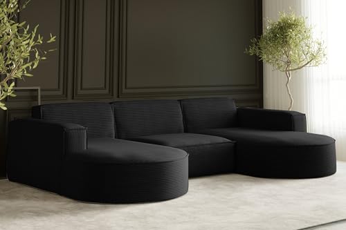 Kaiser Möbel - Sofa U Form - Ecksofa Cord - 299 cm lang, 165 cm breit - Big Sofa, Wohnzimmer Couch Extra Groß, Relaxsofa, Wohnlandschaft U Form XXL - Modena Sofa Schwarz von Kaiser Möbel
