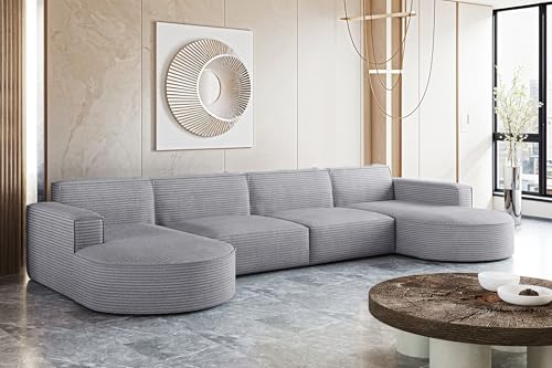 Kaiser Möbel - Ecksofa mit Wohnlandschaft, Eckcouch U Form, Bigsofa, Polstersofa, Bequemes Couch mit Ottomanen für Wohnzimmer, Relaxsofa, Stilvolles Cord Sofa, Lounge-Set U-Form, Modena XL, Hellgrau Kaiser Möbel - Ecksofa mit Wohnlandschaft, Eckcouch U Form, Bigsofa, Polstersofa, Bequemes Couch mit Ottomanen für Wohnzimmer, Relaxsofa, Stilvolles Cord Sofa, Lounge-Set U-Form, Modena XL, Hellgrau von Kaiser Möbel