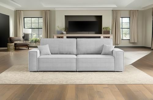 Kaiser Möbel - Sofa mit Schlaffunktion Best - Schlafsofa, Modern Design Couch - Sofa Wohnzimmer - Stoff Poso - Farbe Hellgrau - 98x246x83 cm von Kaiser Möbel