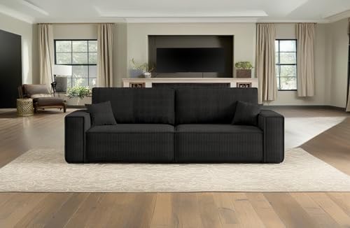Kaiser Möbel - Sofa mit Schlaffunktion Best - Schlafsofa, Modern Design Couch - Sofa Wohnzimmer - Stoff Poso - Farbe Schwarz - 98x246x83 cm von Kaiser Möbel