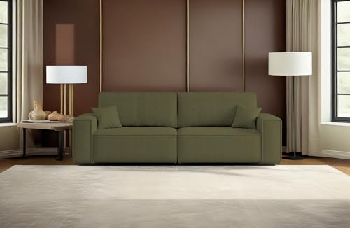 Kaiser Möbel - Sofa mit Schlaffunktion Best - Schlafsofa, Modern Design Couch - Sofa Wohnzimmer - Stoff Quelle - Farbe Olive - 98x246x83 cm von Kaiser Möbel
