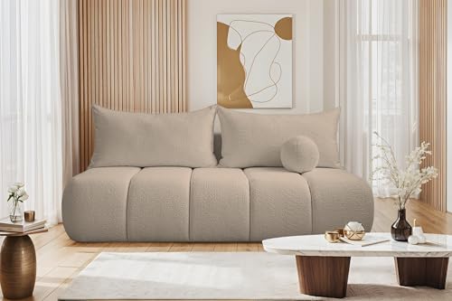 Kaiser Möbel - Sofa mit Schlaffunktion und Bettkasten - Couch 3 Sitzer - 207 x 103 cm - Klappsofa, Relaxsofa Wohnzimmer, Schlafsofa ohne Armlehnen - Aesthetic, Skandinavisch - Piano Boucle Beige von Kaiser Möbel