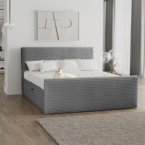Kaiser Möbel Trento Boxspringbett mit bettkasten und Topper 180 x 200 cm Matratze Doppelbett Bettgestell Stilvoll Schlafzimmer Rahmenbettgestell Stoff Velo Dunkelgrau von Kaiser Möbel