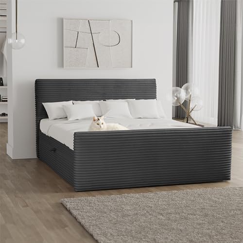 Kaiser Möbel Trento Boxspringbett mit bettkasten und Topper 180 x 200 cm Matratze Doppelbett Bettgestell Stilvoll Schlafzimmer Rahmenbettgestell Stoff Velo Graphite von Kaiser Möbel