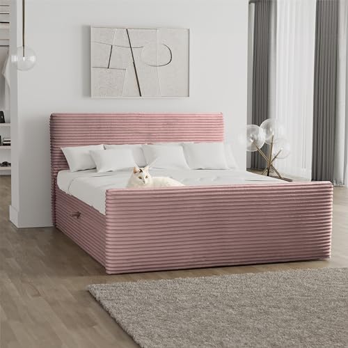 Kaiser Möbel Trento Boxspringbett mit bettkasten und Topper 180 x 200 cm Matratze Doppelbett Bettgestell Stilvoll Schlafzimmer Rahmenbettgestell Stoff Velo Rose von Kaiser Möbel