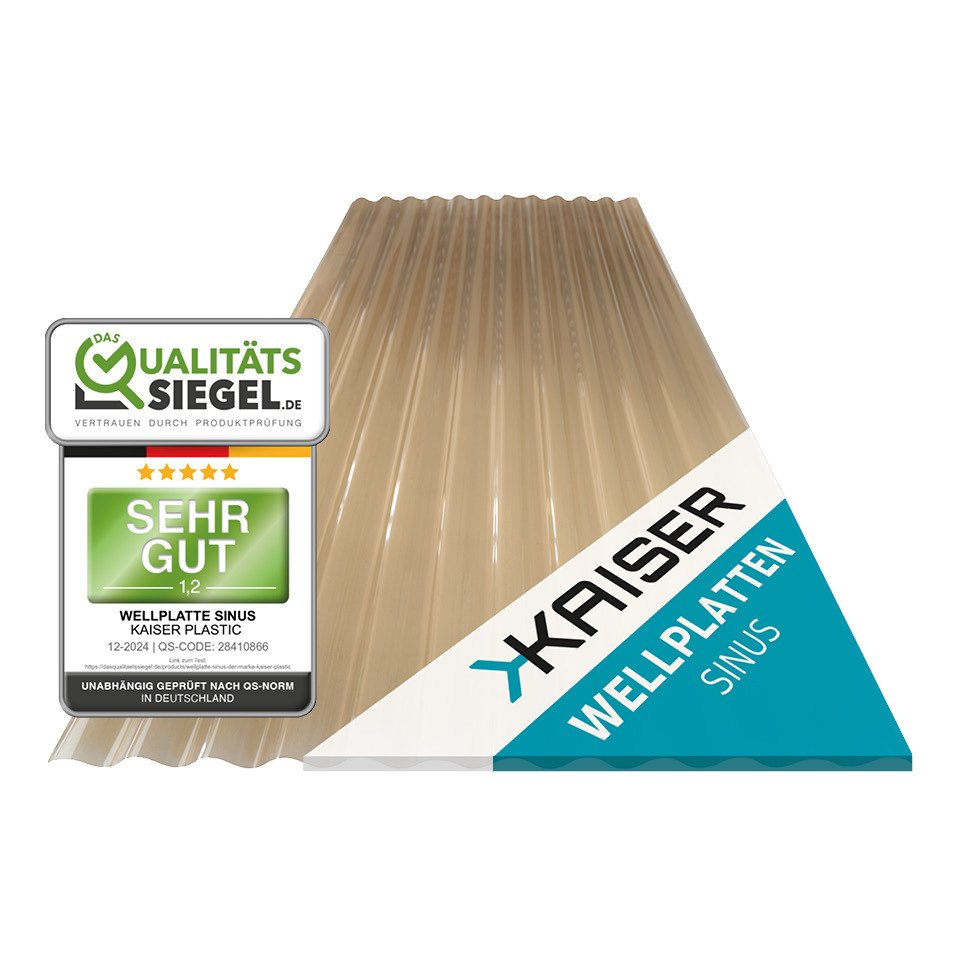 Kaiser plastic Wellplatte in verschiedenen Größen & Farben - Extra Robust (PC), 1,2 mm, (Dachplatten C-Struktur 1,2mm Stärke, Sinus 76/18 Welldach, 1-St., Lichtwellplatten), Made in Germany - Hagelfest & UV-Schutz - Bronze - Größe: 90 x 83 cm von Kaiser plastic