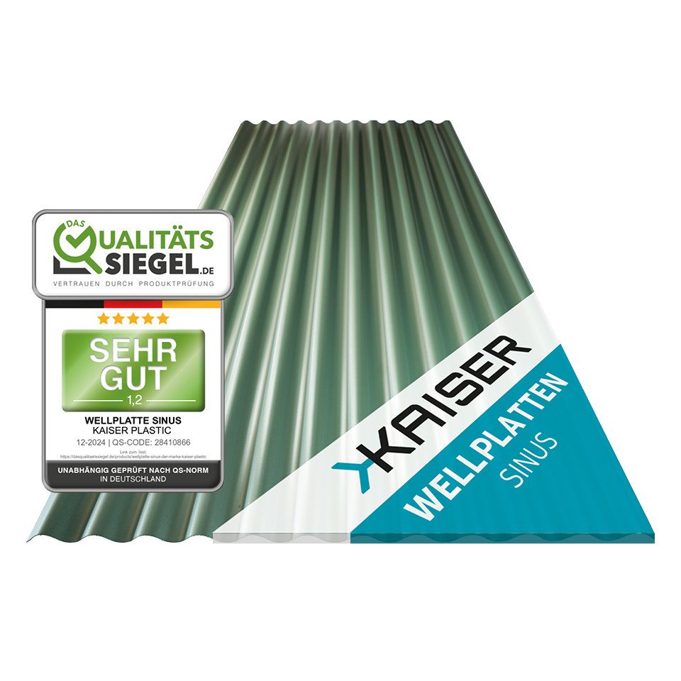 Kaiser plastic Wellplatte in verschiedenen Größen & Farben - Extra Robust (PC), 1,2 mm, (Dachplatten C-Struktur 1,2mm Stärke, Sinus 76/18 Welldach, 1-St., Lichtwellplatten), Made in Germany - Hagelfest & UV-Schutz - Grün - Größe: 90 x 117cm von Kaiser plastic